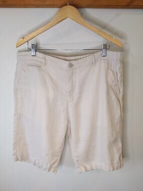 MUJI 100% Linen Flat Front Shorts Cream Ivory Minimalist Size 36 Resortwear
